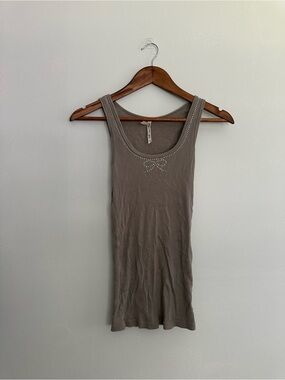 Aeropostale Rhinestone Bow Scoop Neck Tank - Taupe